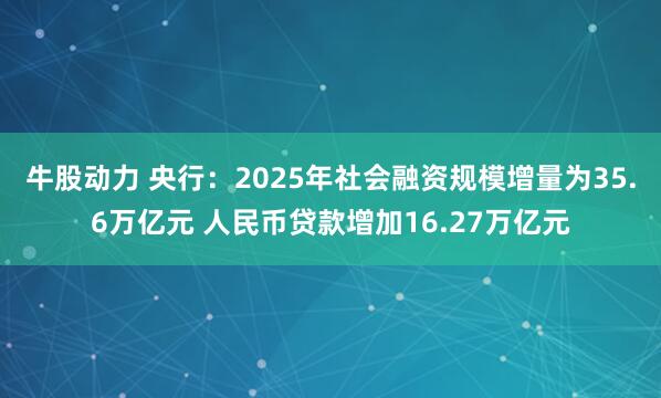 牛股动力 央行：2025年社会融资规模增量为35.6万亿元 人民币贷款增加16.27万亿元